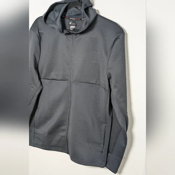 Spyder New Men's Full Zip Hoodie Sweater Gray Size M Pockets Stretchy Activewear - Picture 5 of 12